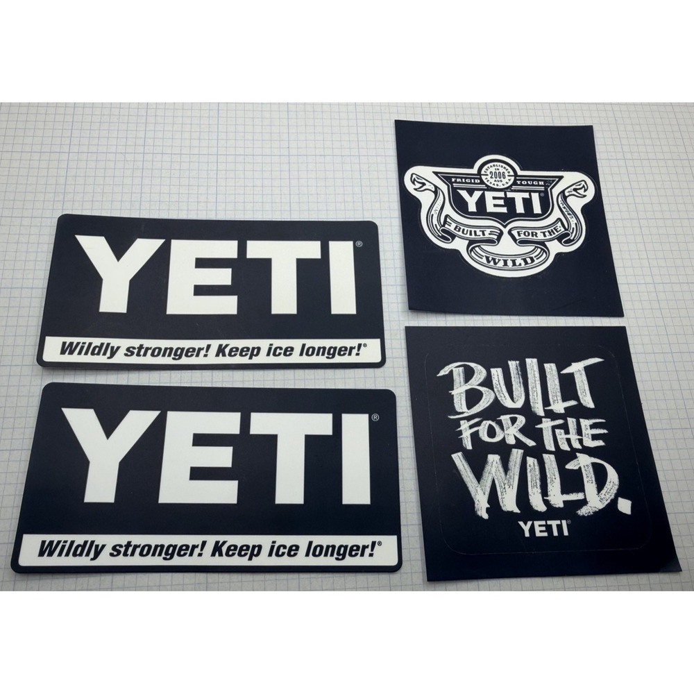 Lot of 4 YETI Coolers Stickers/Decals - Built for the Wild - Wildly Stronger